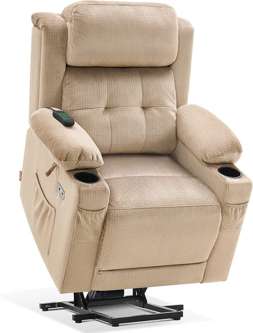 Lay Flat Lift Recliner with Power Headrest, Massage and Heat, Fabric,