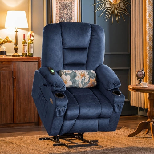 Power Lift Recliner Chair With Massage And Heat Navy Blue