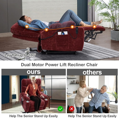 Red 180 Degree Flat Sleeping Electric Dual OKIN Motor Lift Recliner