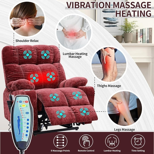 Red 180 Degree Flat Sleeping Electric Dual OKIN Motor Lift Recliner