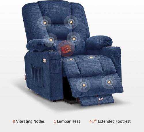 Power Lift Recliner Chair With Massage And Heat Navy Blue