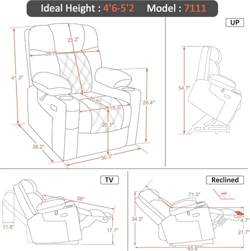Small Size Power Lift Recliner Chair Sofa with Massage and Dual Heating Functions