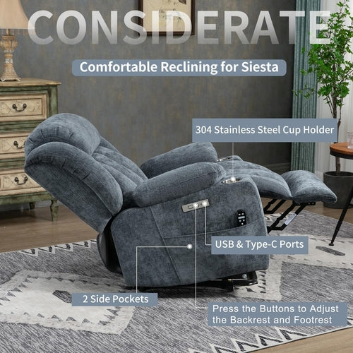 Power Lift Recliner Chair With Full Body Massage And Heat In Elegant Blue