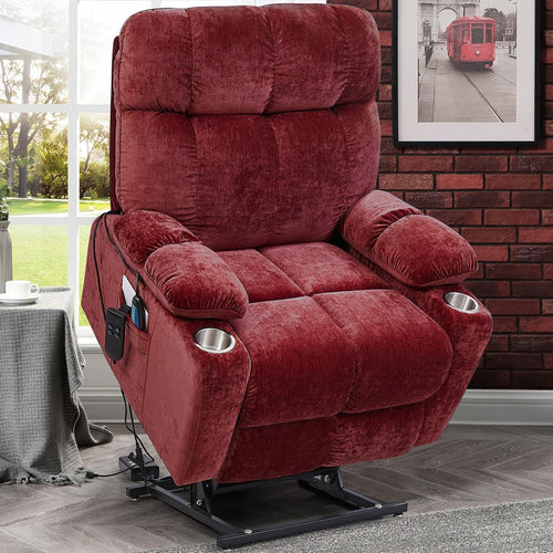 Red 180 Degree Flat Sleeping Electric Dual OKIN Motor Lift Recliner