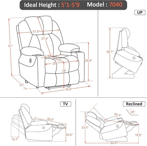 Electric Power Lift Recliner Chair Sofa with Massage and Heat for