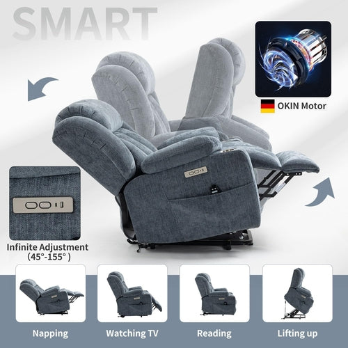 Power Lift Recliner Chair With Full Body Massage And Heat In Elegant Blue