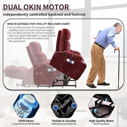 Red 180 Degree Flat Sleeping Electric Dual OKIN Motor Lift Recliner