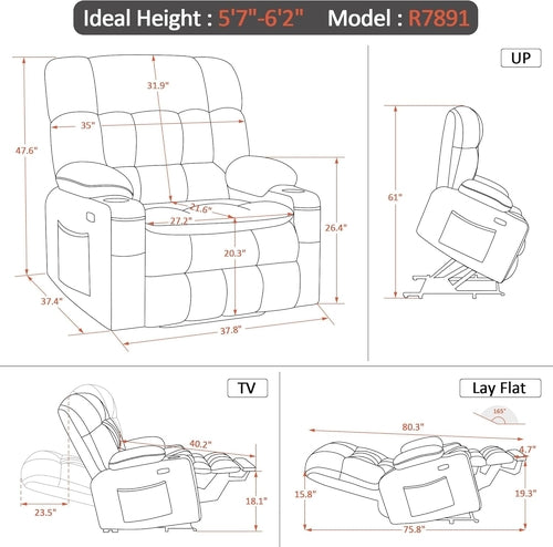 Large Dual Motor Power Lift Recliner Chair Sofa with Massage and Heat