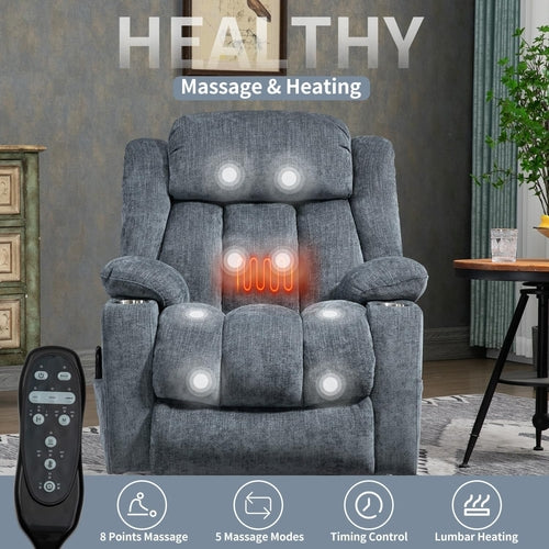 Power Lift Recliner Chair With Full Body Massage And Heat In Elegant Blue