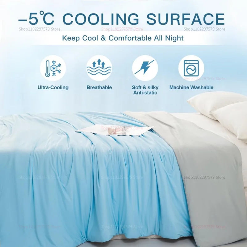Cooling Blanket for Bed Silky Air Condition Comforter Lightweight Cooled Summer Quilt with Double Side Cold & Cooling Fabric