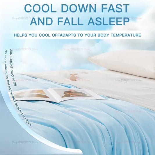 Cooling Blanket for Bed Silky Air Condition Comforter Lightweight Cooled Summer Quilt with Double Side Cold & Cooling Fabric