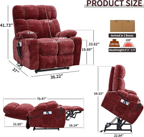 Red 180 Degree Flat Sleeping Electric Dual OKIN Motor Lift Recliner