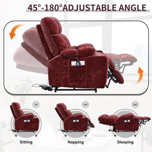 Red 180 Degree Flat Sleeping Electric Dual OKIN Motor Lift Recliner