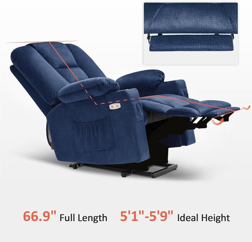 Power Lift Recliner Chair With Massage And Heat Navy Blue