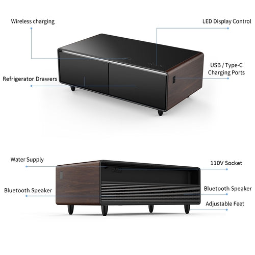 Modern Smart Coffee Table with Built-in Fridge, Bluetooth Speaker,