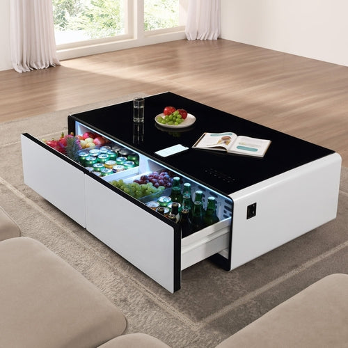 Modern Smart Coffee Table with Built-in Fridge, Bluetooth Speaker,