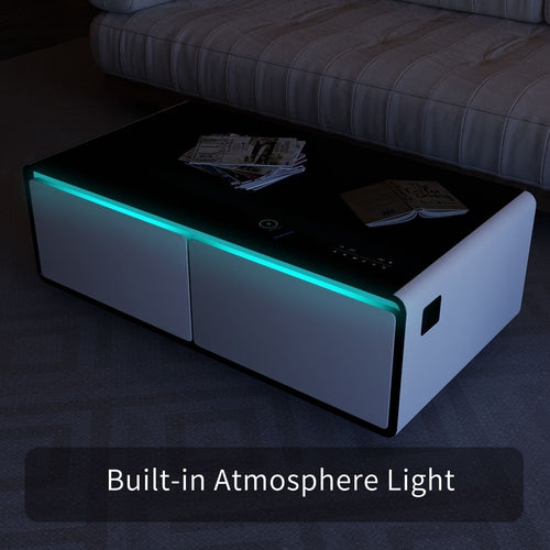 Modern Smart Coffee Table with Built-in Fridge, Bluetooth Speaker,