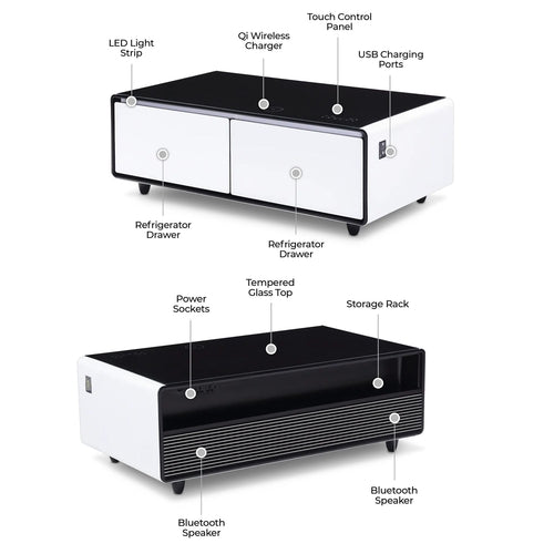 Modern Smart Coffee Table with Built-in Fridge, Bluetooth Speaker,