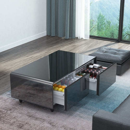 Modern Smart Coffee Table with Built-in Fridge, Bluetooth Speaker,