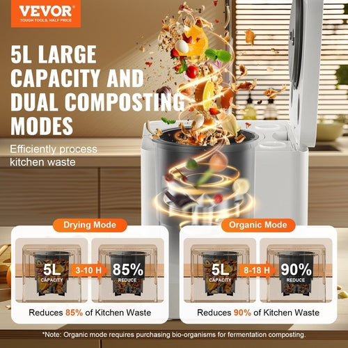 VEVOR Electric Kitchen Composter 5 L Smart Countertop Composter Food