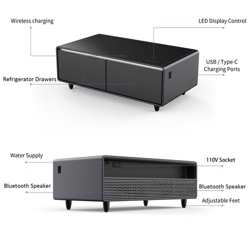 Modern Smart Coffee Table with Built-in Fridge, Bluetooth Speaker,