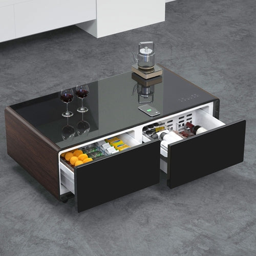 Modern Smart Coffee Table with Built-in Fridge, Bluetooth Speaker,