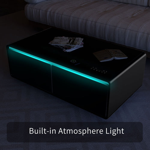 Modern Smart Coffee Table with Built-in Fridge, Bluetooth Speaker,