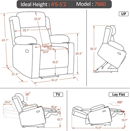 Lay Flat Lift Recliner with Power Headrest, Massage and Heat, Fabric,