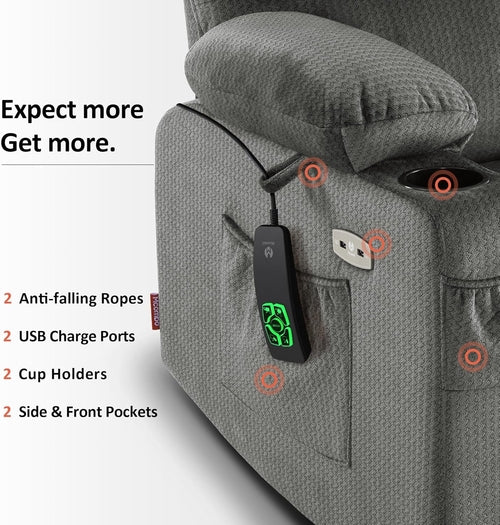 Dual Motor Power Lift Recliner Chair with Massage and Heat for Elderly