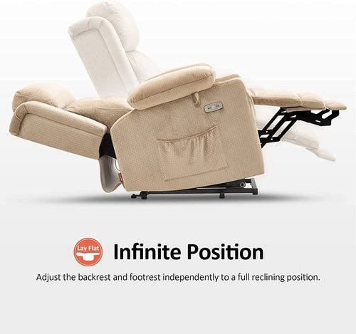 Lay Flat Lift Recliner with Power Headrest, Massage and Heat, Fabric,