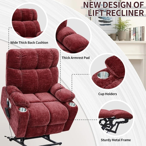 Red 180 Degree Flat Sleeping Electric Dual OKIN Motor Lift Recliner